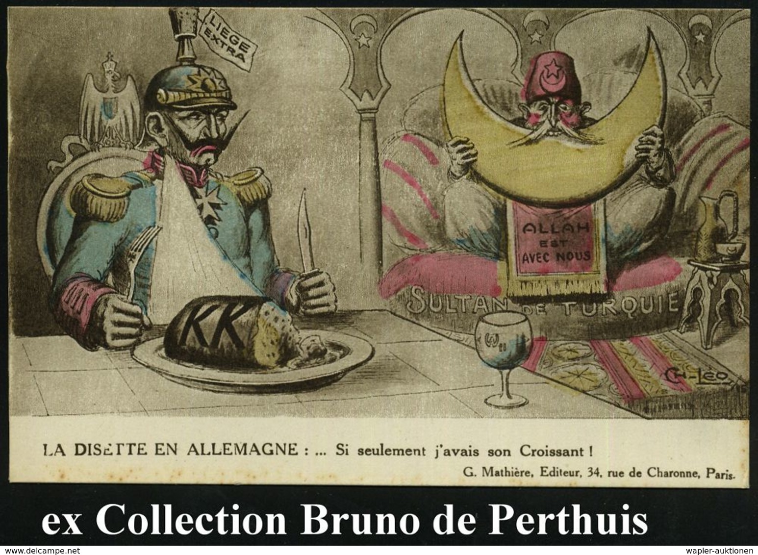 FRANKREICH 1914 Color-Propaganda-Künstler-Ak.: Die Not In Deutschland.. = Kaiser Wilhelm II. Und Sultan Mehmet V. (beiss - Autres & Non Classés