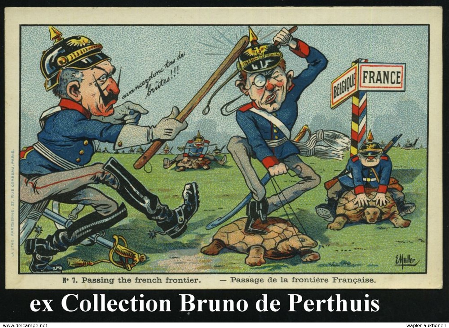 FRANKREICH 1914 Color-Litho-Propgaganda-Künstler-Ak. No.7: Überqueren Der Französ. Front , Soldaten Auf Schildkröten! U. - Otros & Sin Clasificación