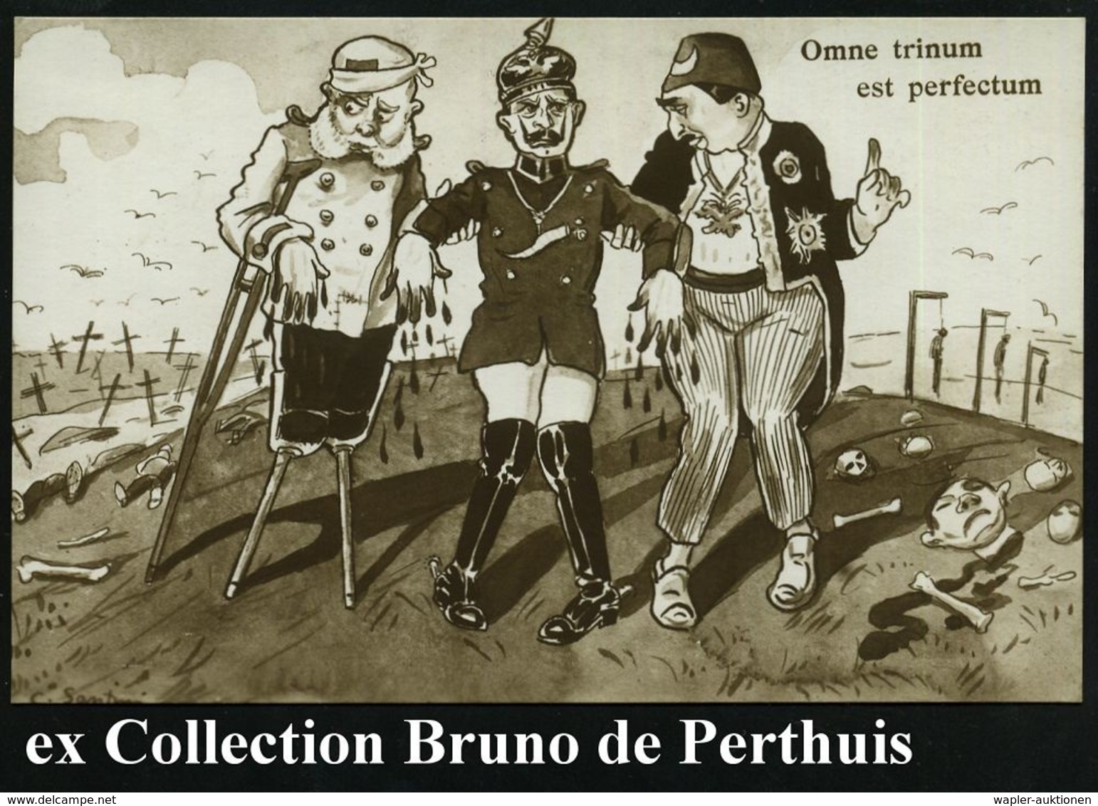 ITALIEN 1917 (ca.) Monochrome Propaganda-Künstler-Ak.: Das Perfekte Trio = Kaiser Franz Joseph Als Krüppel, Wilhelm II., - Autres & Non Classés