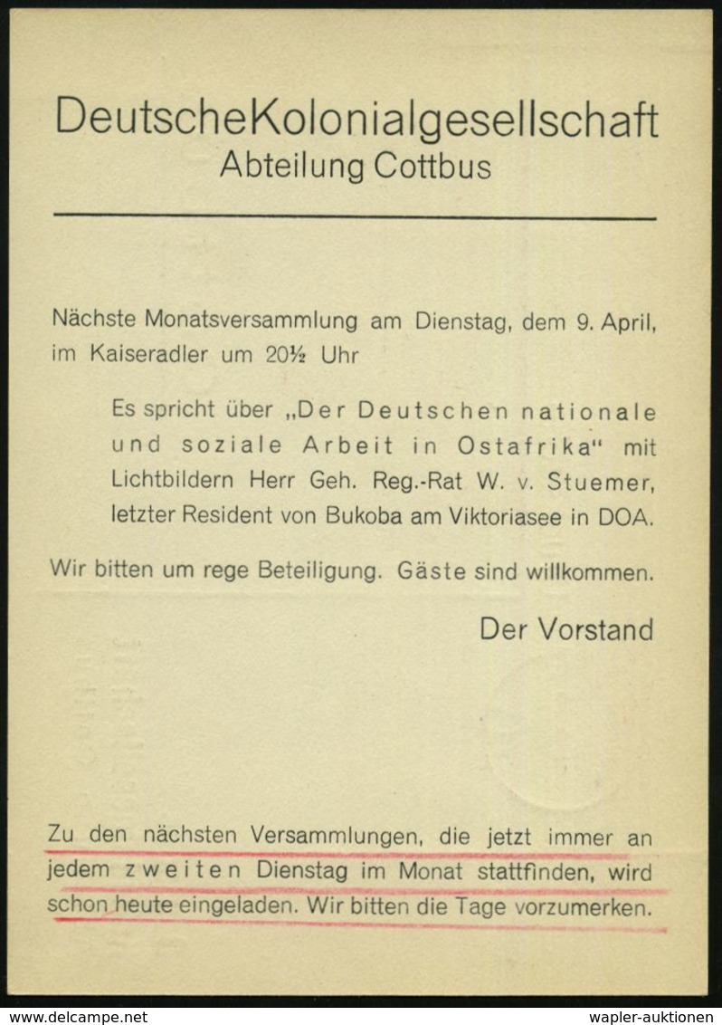 COTTBUS/ OEC/ Otto Enke... 1935 (6.4.) AFS Auf Einladungs-Kt. Deutsche Kolonial-Ges., Vortrag über "Deutsche Nationale U - Autres & Non Classés