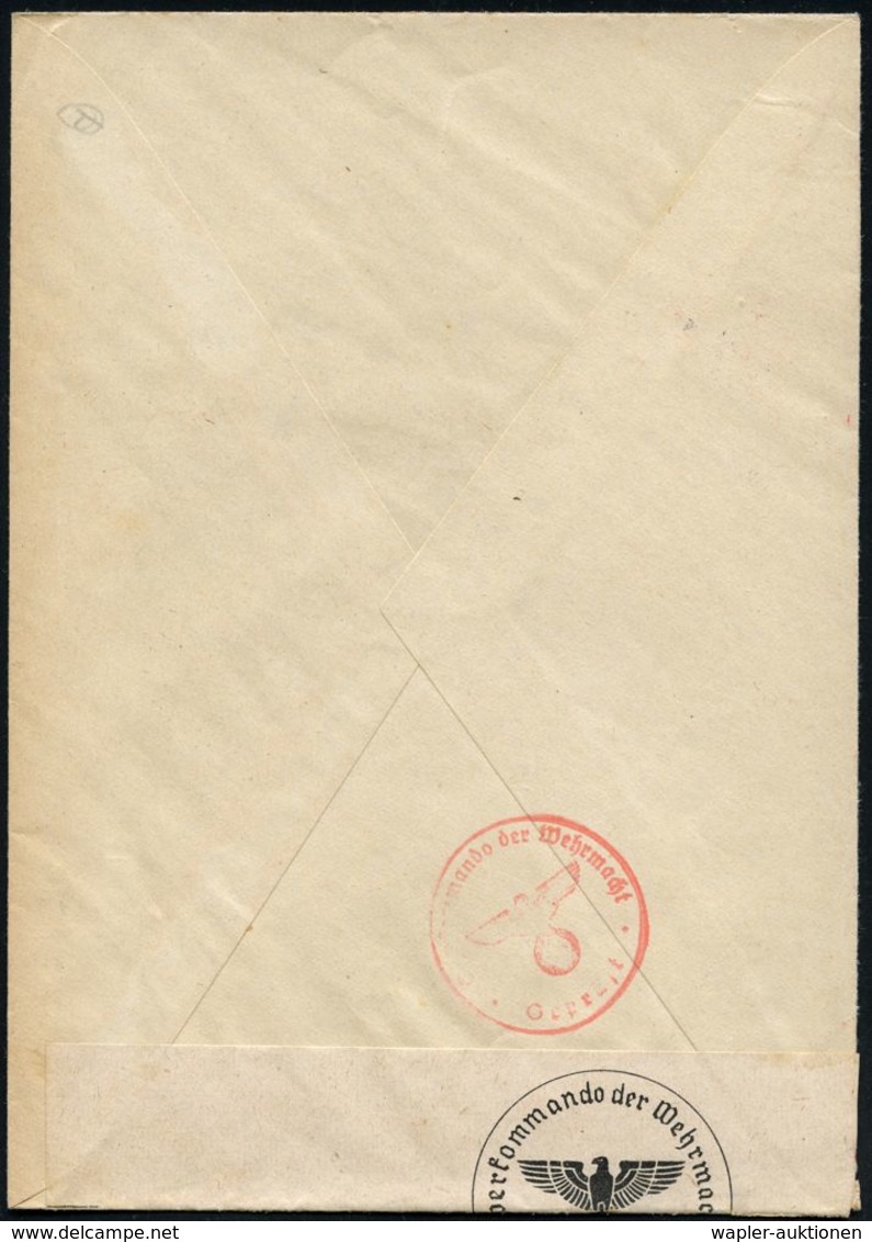 MÜNCHEN/ 43/ HDB/ Verlag D./ Reichskolonialbundes 1940 (4.4.) AFS 025 Pf. + OKW-Zensurstreifen "Geöffnet" + Roter 1K (=  - Sonstige & Ohne Zuordnung