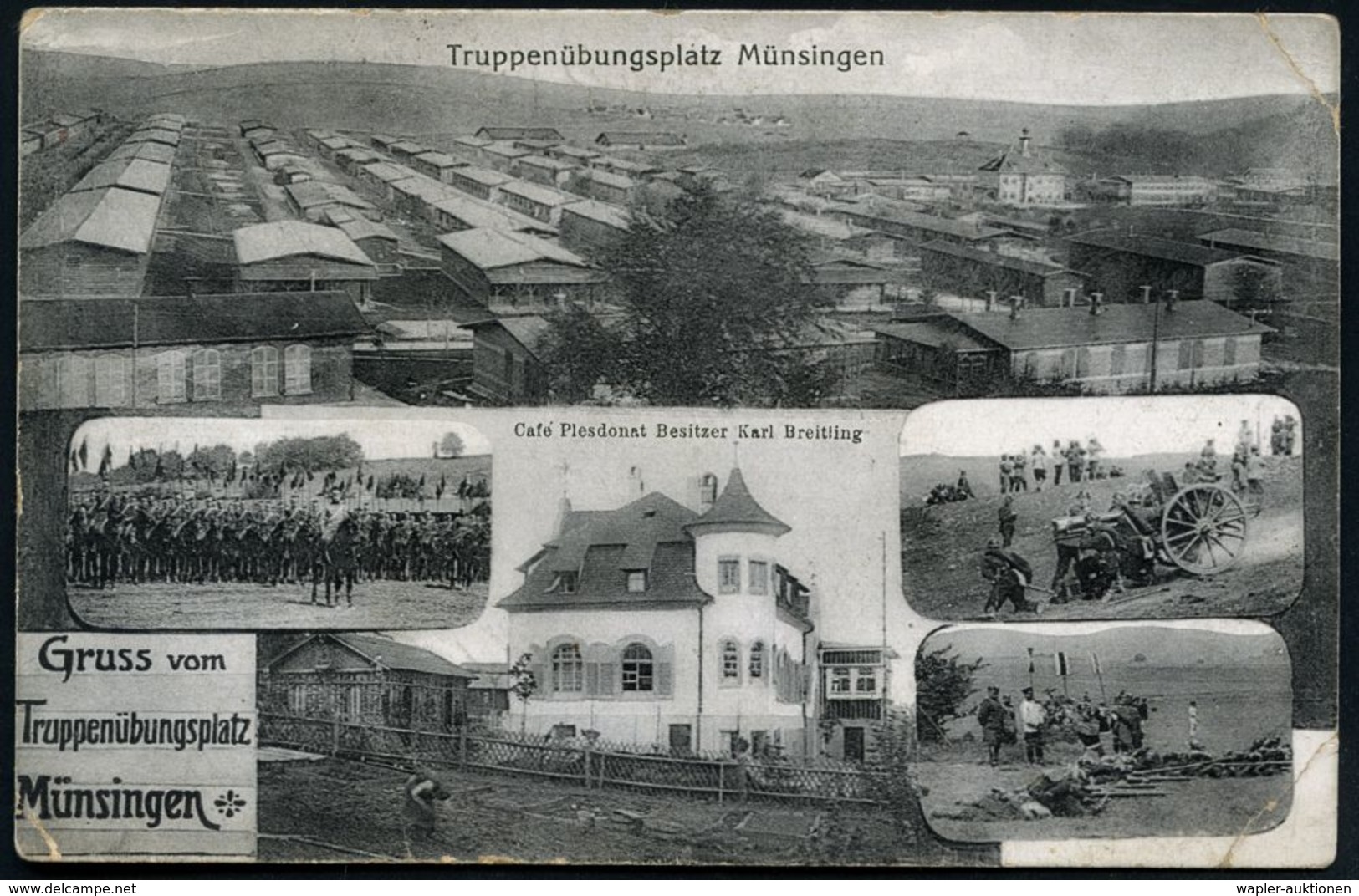 MÜNSINGEN (WÜRTT.)/ ÜBUNGSPLATZ 1915 (5.1.) 1K = Hauspostamt Truppenübungsplatz Auf S/w.-Foto-Ak.: Gruss Vom Truppenübun - Guerre Mondiale (Première)