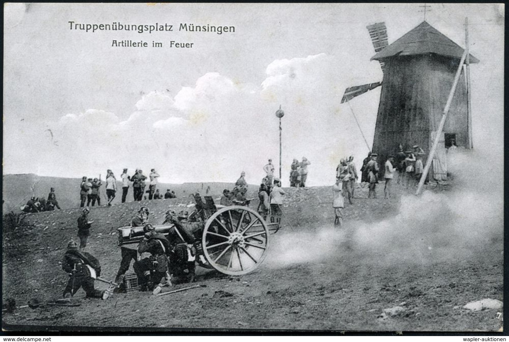 MÜNSINGEN (WÜRTT.)/  ÜBUNGSPLATZ 1915 (31.1.) 1K = Hauspostamt Truppenübungsplatz Auf S/w.-Foto-Ak.: .. Artillerie Im Fe - Guerre Mondiale (Première)