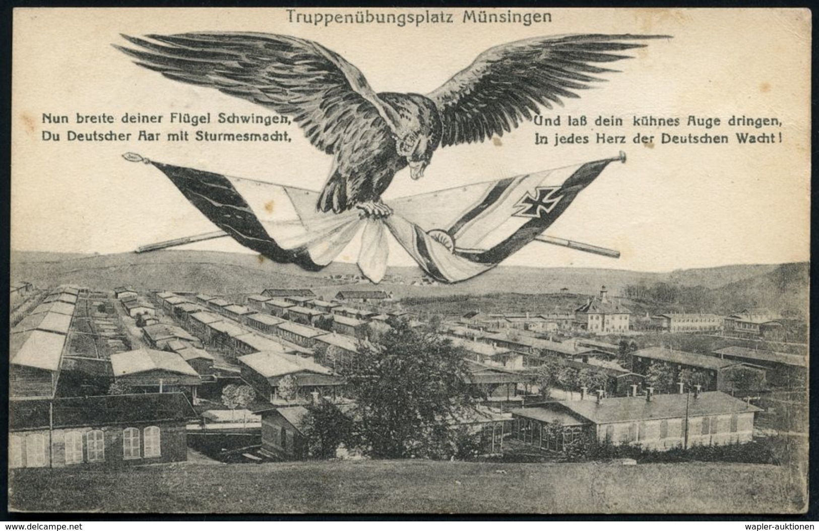 MÜNSINGEN (WÜRTT.)/ ÜBUNGSPLATZ 1916 (!!:!=:) !K = Hauspostamt Truppenübungsplatz Auf S/w.-Propaganda-Feldpost-Ak.: Trup - Prima Guerra Mondiale