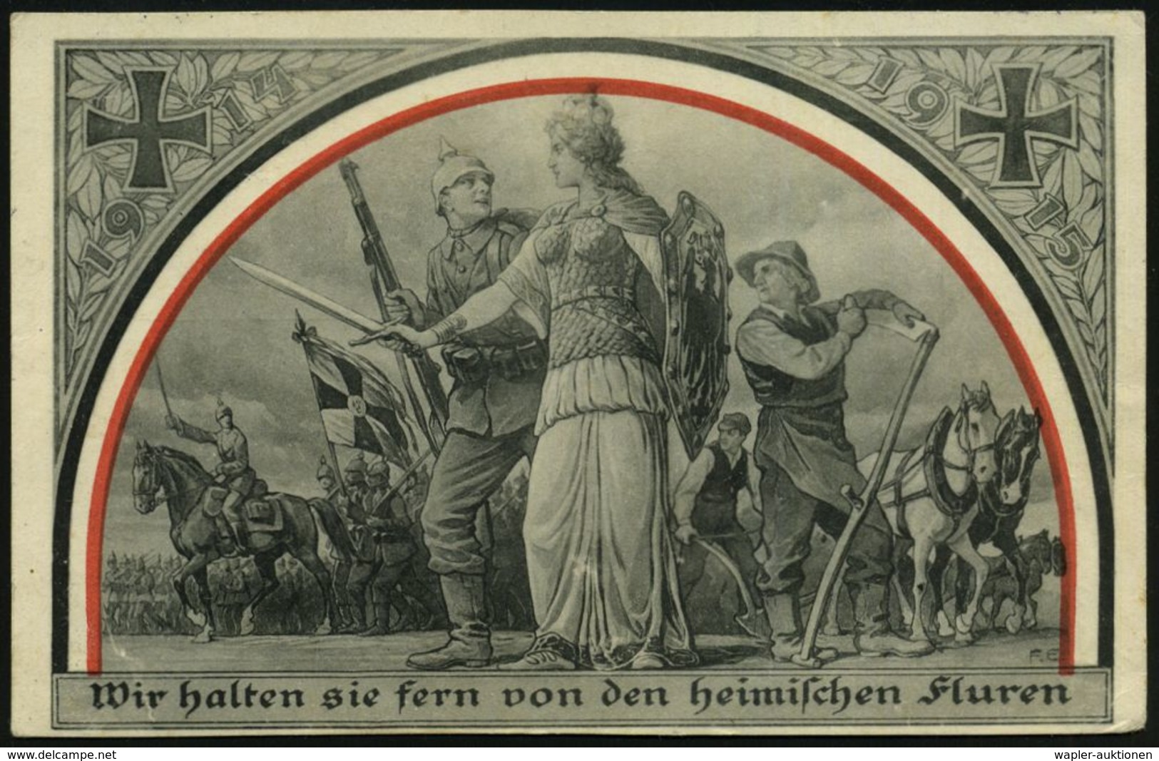 DEUTSCHES REICH 1915 (30.11.) Patriot. Künstler-Propaganda-Ak.: Reserve-Infanterie-Regiment Nr. 210 = Germania Führt Tru - Guerre Mondiale (Première)