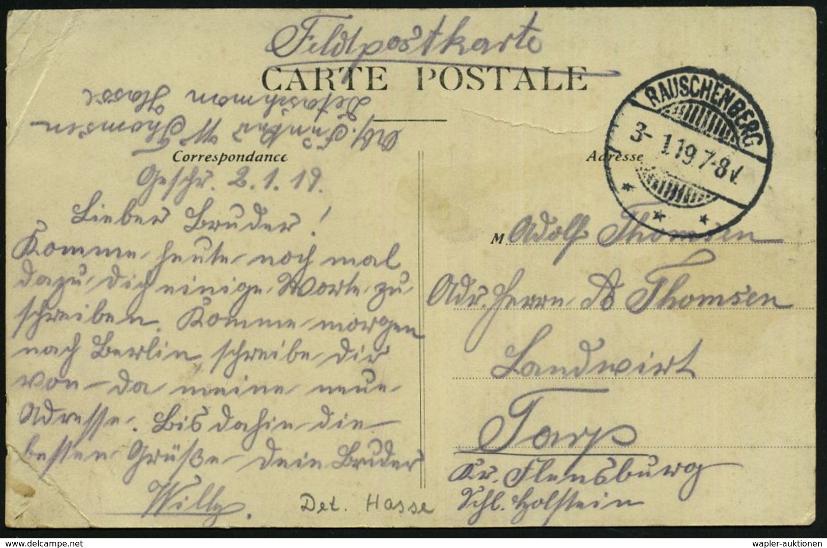 RAUSCHENBERG/ *** 1918/19 1K-Gitter Auf 2 Späten Feldpost-Ak. Vom 29.12.1918 Und 3.1.1919, 2x Hs. Abs.: "..Funker.. Deta - Autres & Non Classés