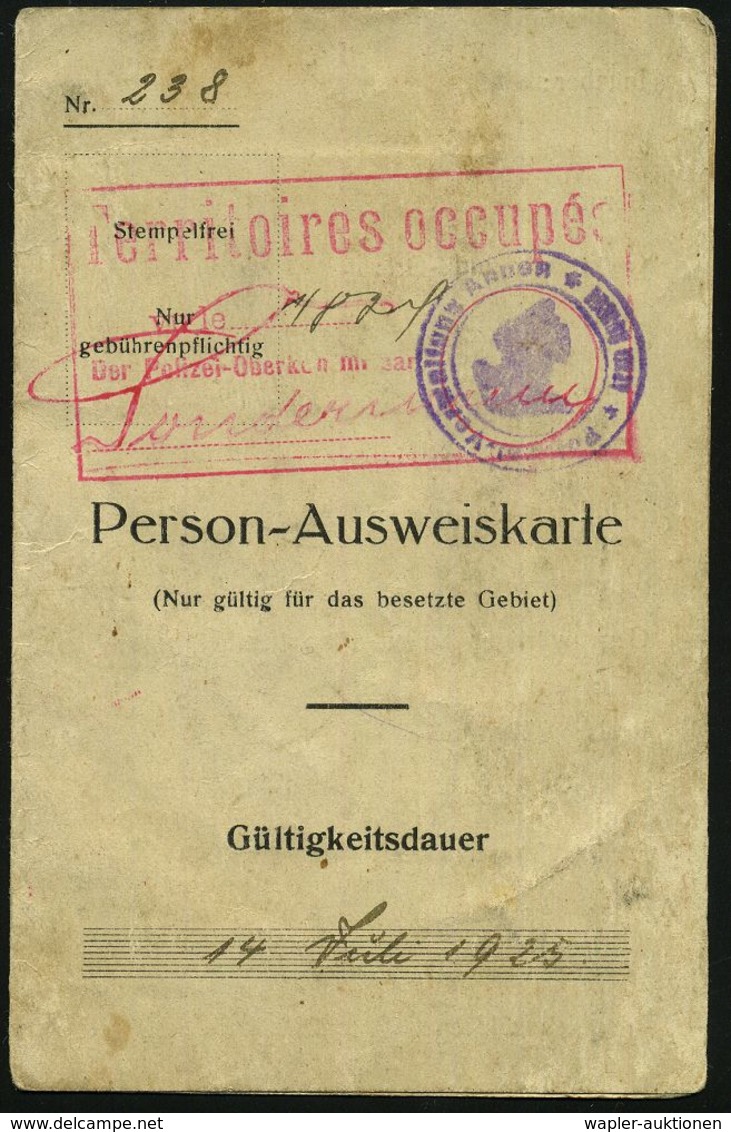 Annen 1924 (15.7.) Orig. Personal-Ausweiskarte "Nur Gültig Für Das Besetzte Gebiet" (Klappkt.) Mit Foto + Viol. Dienst2K - Autres & Non Classés