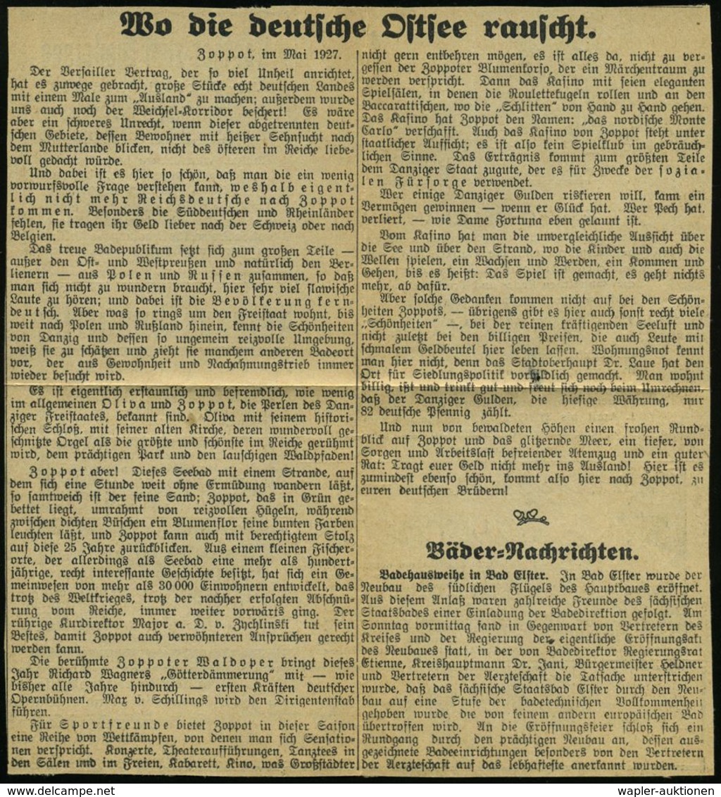 ELBING/ *(BHF.)2/ B 1927 (23.5.) 1K-Steg Auf EF 10 Pf. Friedrich D. Große =  I N L A N D S T A R I F  Auf Ausl.-Bf. An D - Autres & Non Classés