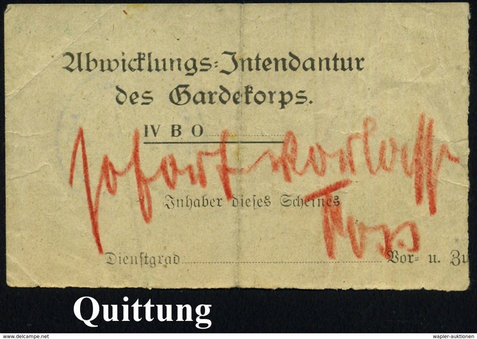 Berlin 1920 3 Verschiedene Quittungen Der Abwicklungsstelle Des Ehem. Gardekorps, Je Mit Viol. Dienst-HdN , 3 Belege = R - Autres & Non Classés
