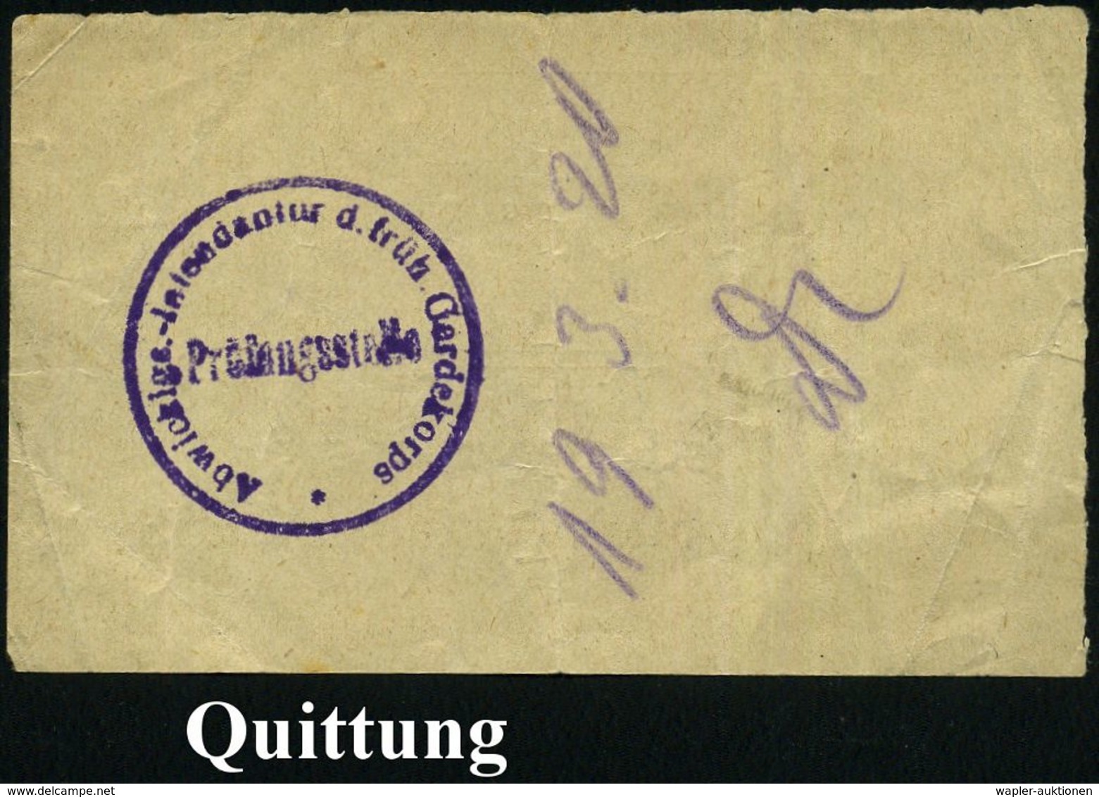 Berlin 1920 3 Verschiedene Quittungen Der Abwicklungsstelle Des Ehem. Gardekorps, Je Mit Viol. Dienst-HdN , 3 Belege = R - Autres & Non Classés