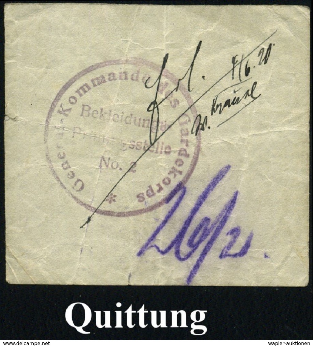 Berlin 1920 3 Verschiedene Quittungen Der Abwicklungsstelle Des Ehem. Gardekorps, Je Mit Viol. Dienst-HdN , 3 Belege = R - Autres & Non Classés