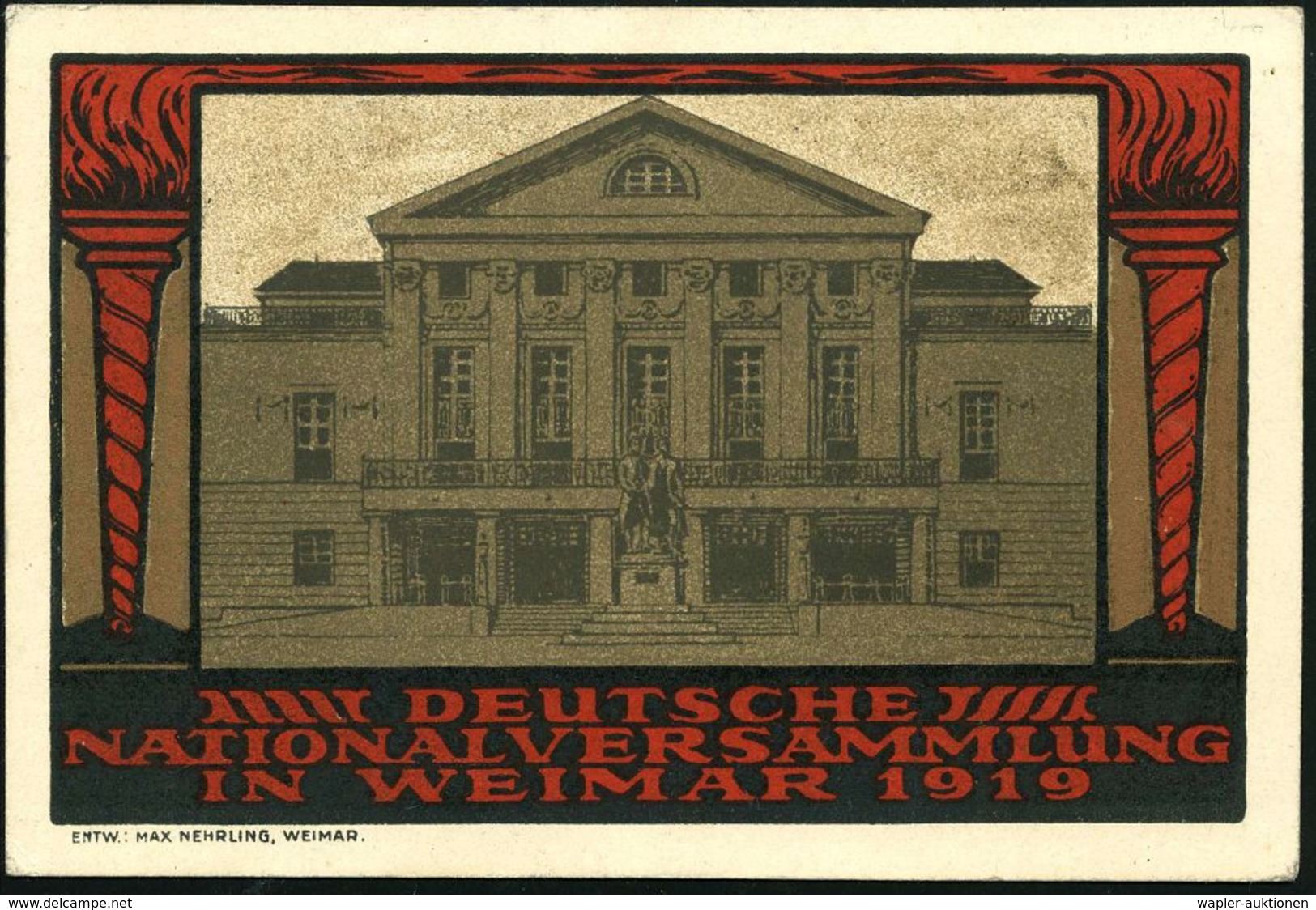 WEIMAR/ D/  NATIONAL=/ VERSAMMLUNG 1919 (1.7.) SSt Auf EF 10 Pf. Nat.-Versammlung (Mi.107 EF) ET-Color-Sonderkarte: Nat. - Autres & Non Classés