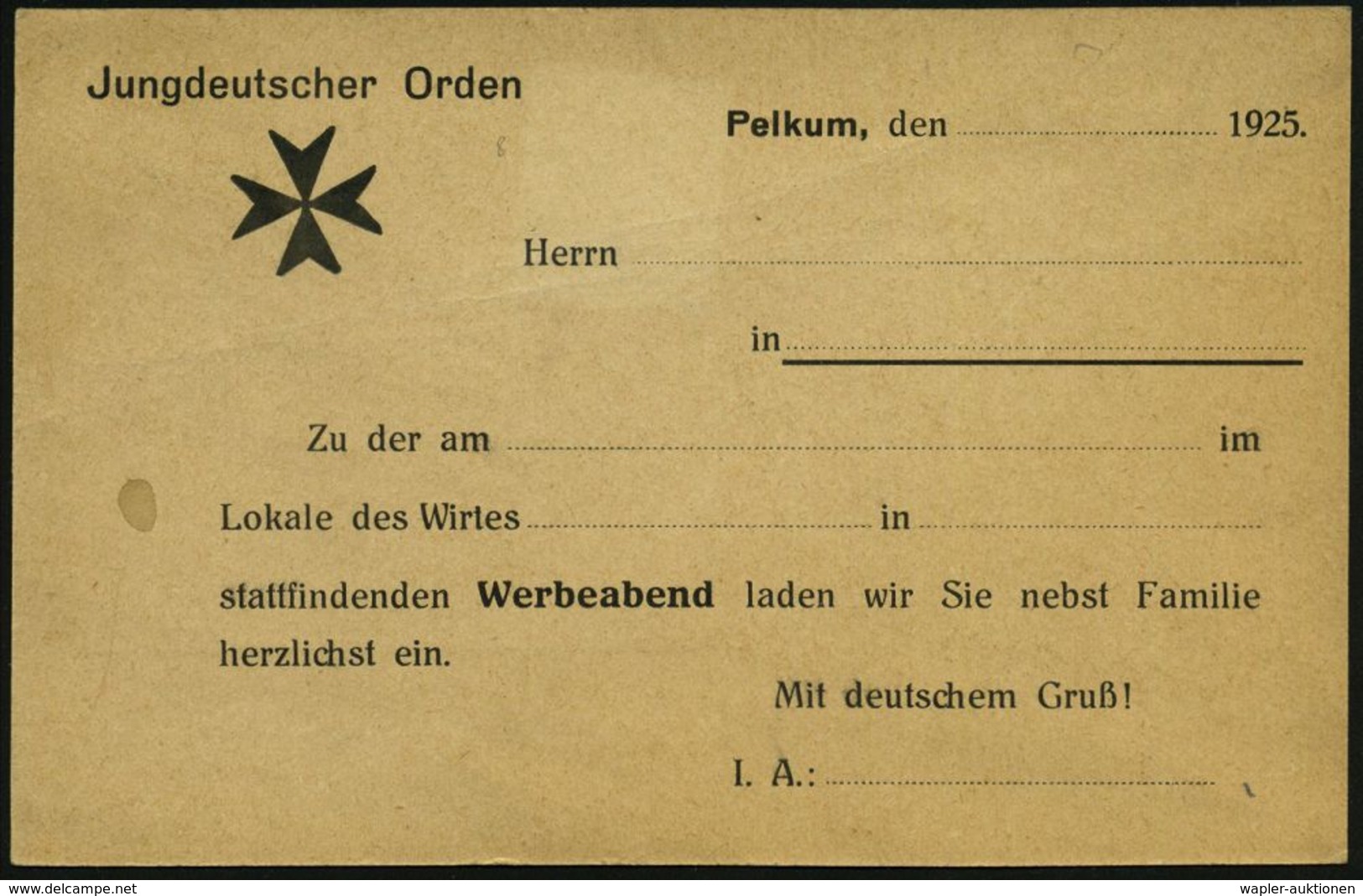 Pelkum 1925 Amtl. Inl.-P 5 Pf. Adler, Grün + Rs. Zudruck: Jungdeutscher Orden = Antibolschewistisch, Antisemitisch, Trot - Otros & Sin Clasificación