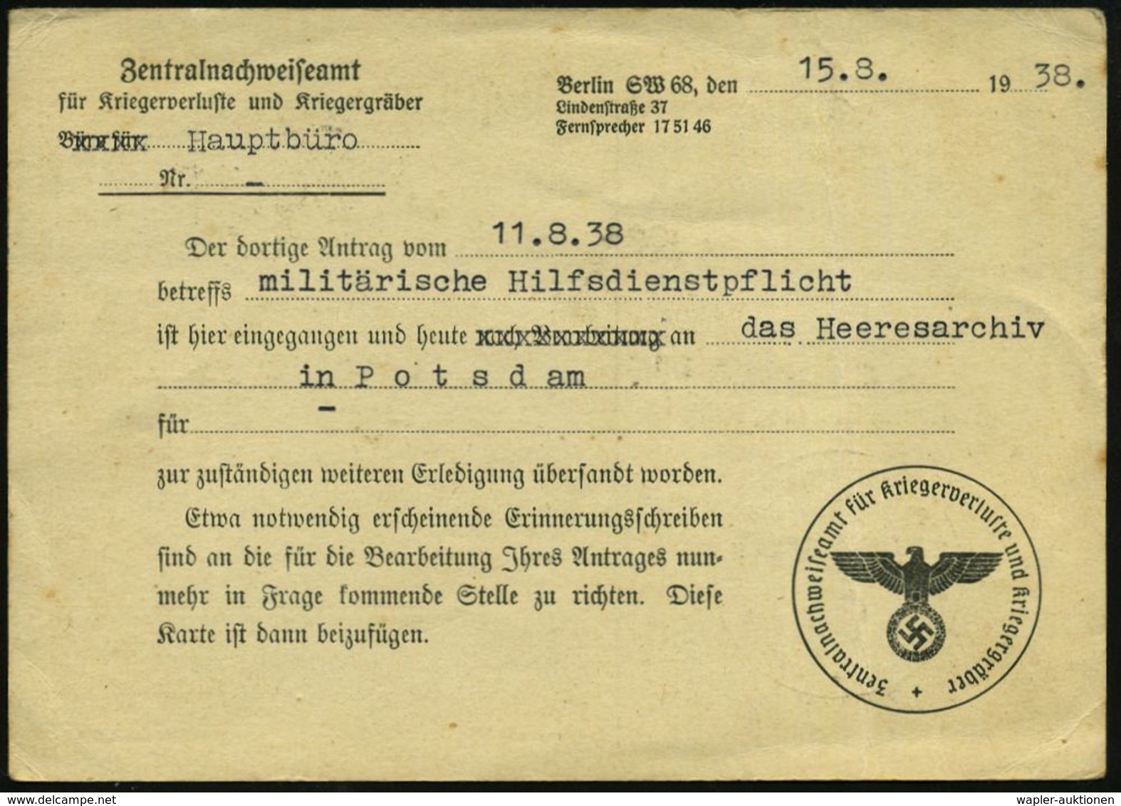 BERLIN SW 11/ Ag/ 15.Große Deutsche/ Rundfunk-/ Ausstellung.. 1938 (16.8.) MWSt (Rundfunk-Symbol) Dienst-Kt.: FdAR / Zen - Autres & Non Classés