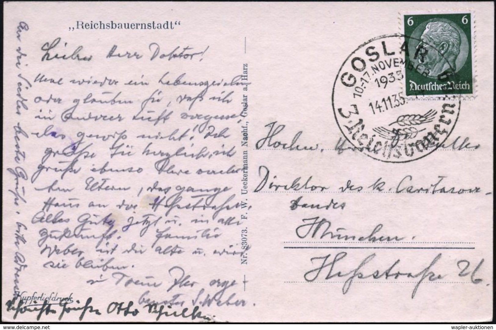 GOSLAR/ 10.-17.NOV./ 3.Reichsbauerntag 1935 (14.11.) SSt Auf S/w.-Foto-Ak: "Reichsbauernstadt" (Kaiserpfalz) Bedarf! (Bo - Autres & Non Classés
