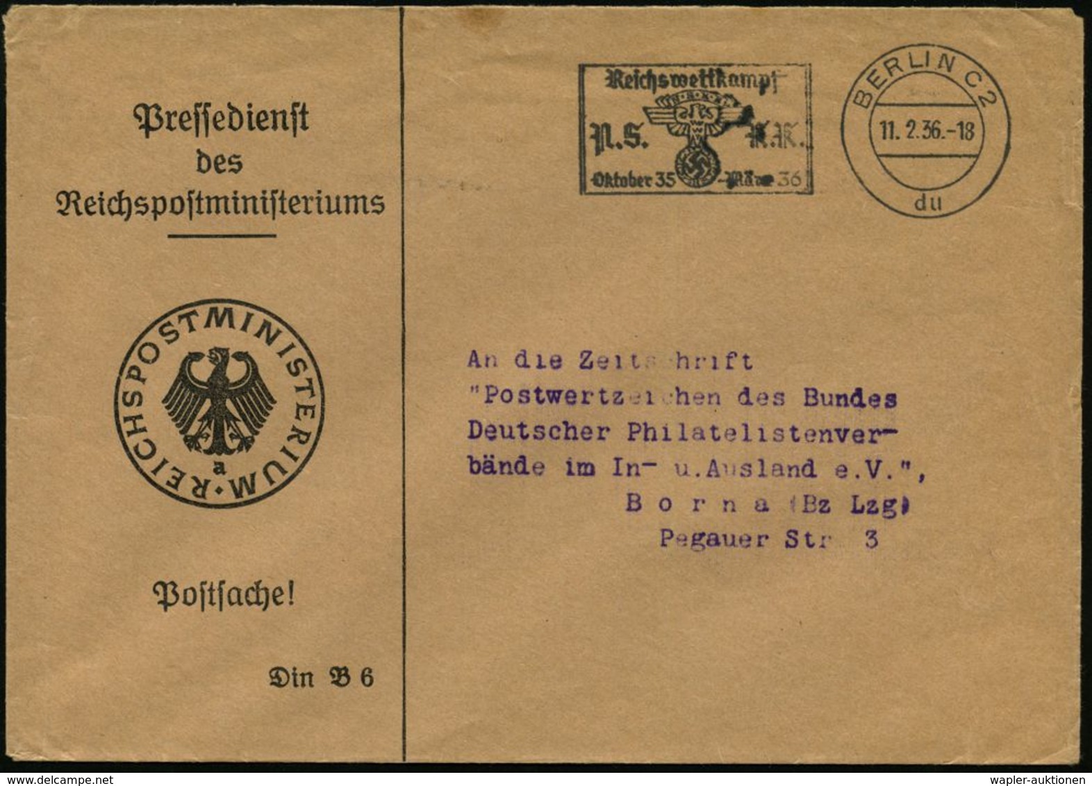 BERLIN C 2/ D I/ Reichswettkampf/ N.S.K.K. 1936 (11.2) MWSt = N.S.K.K.-Logo (National-Sozialist. Kraftfahrer-Korps) Vord - Autres & Non Classés