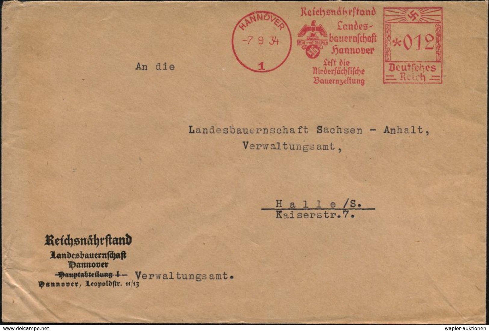 HANNOVER/ 1/ Reichsnährstand/ Landes-/ Bauernschaft../ Blut U.Boden/ Lest Die/ Niedersächs./  Bau-ernzeitung 1934 (7.9.) - Otros & Sin Clasificación