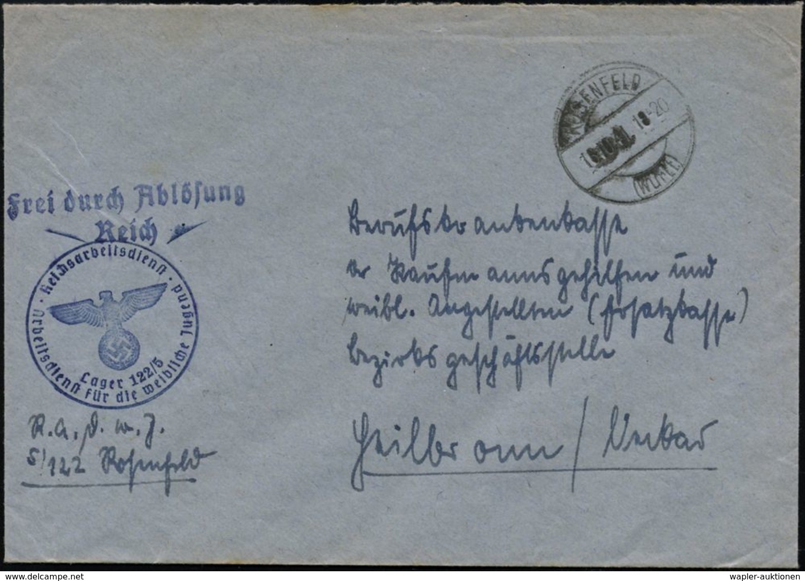 ROSENFELD/ (Württ) 1941 (16.10.) 1K-Brücke + Bl. HdN: Reichsarbeitsdienst/Lager 122-5/ ..für Die Weibl. Jugend + Bl. 2L: - Autres & Non Classés