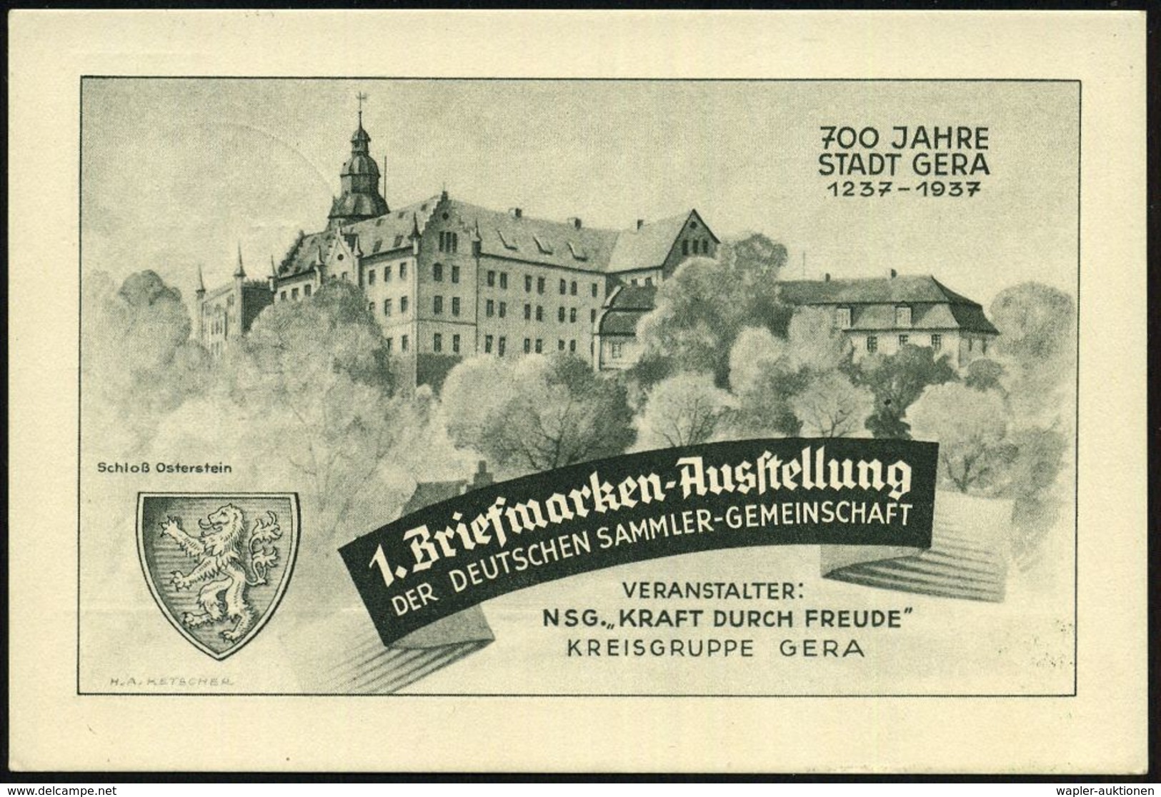 GERA/ 1.Briefm.-Ausst/ Geposta.. 1937 (22.8.) SSt (Rathausturm) Auf Passender PP 6 Pf. Hindenbg.: 700 JAHRE.. GERA, Schl - Autres & Non Classés