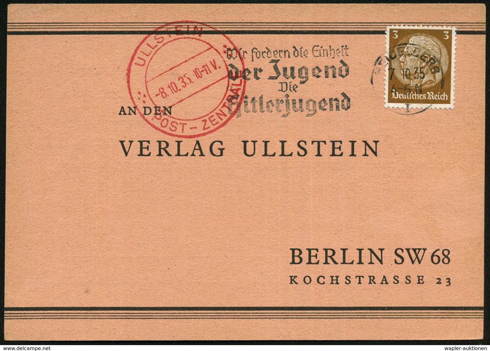 HEIDELBERG/ I/ Wir Fordern Die Einheit/ Der Jugend/ Die/ Hitlerjugend 1935 (7.10.) Seltener MWSt Auf Ullstein-Bestellkt. - Autres & Non Classés