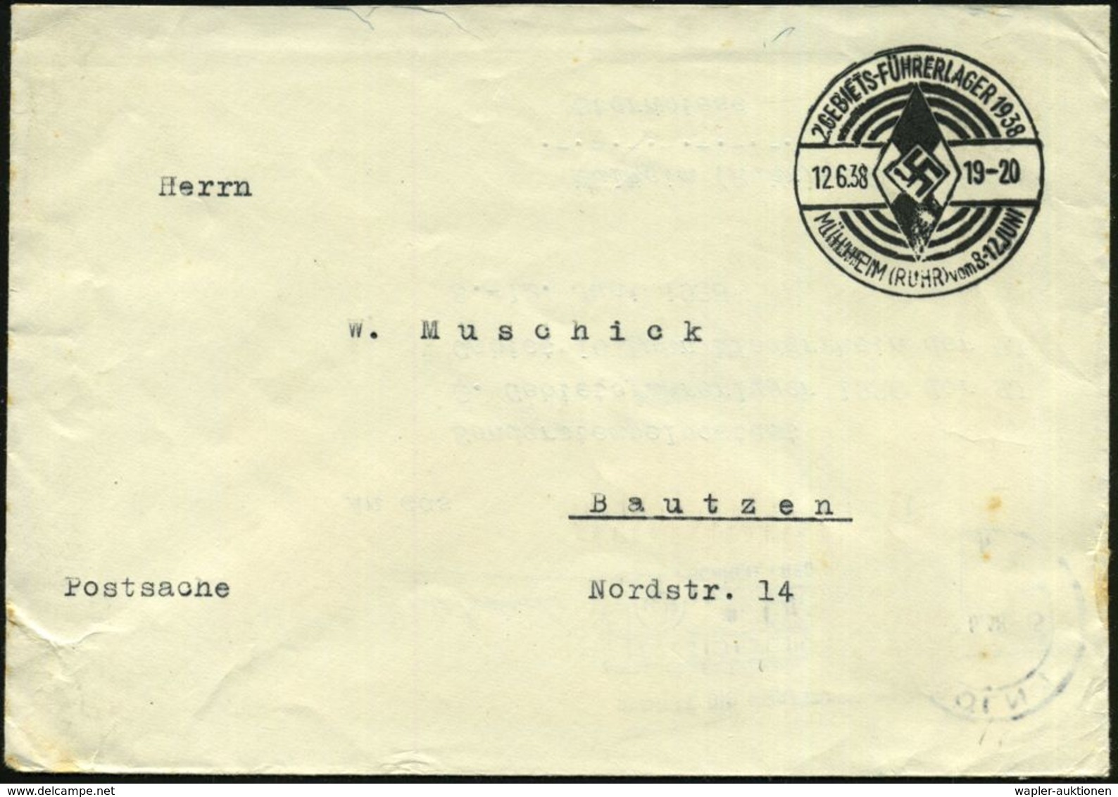 MÜLHEIM (RUHR)/ 2.GEBIETS-FÜHRERLAGER 1938 (12.6.) SSt = HJ-Logo , Klar Gest. Postdienst-Bf. (2-fach Verwendet!) = Wende - Autres & Non Classés