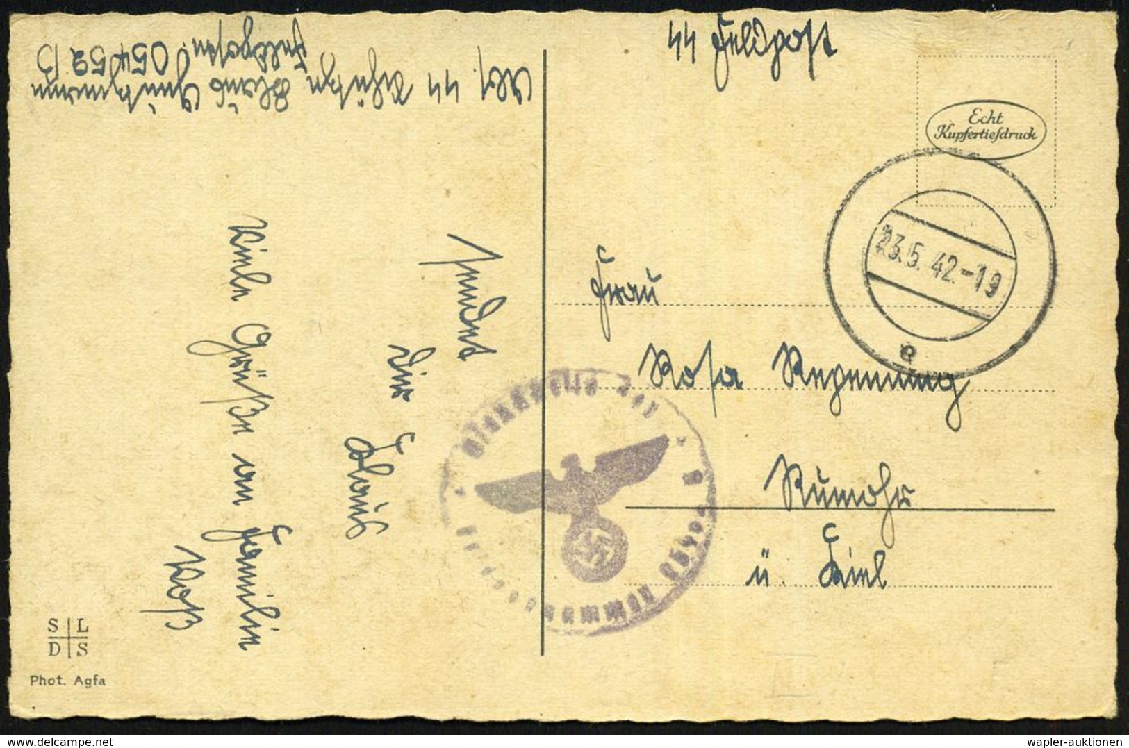 DEUTSCHES REICH 1942 (23.5.) Stummer 2K-Steg = Tarnstempel + Viol. 1K-HdN: Feldpostnr. 05452 = S S - Division  "D E R    - Other & Unclassified