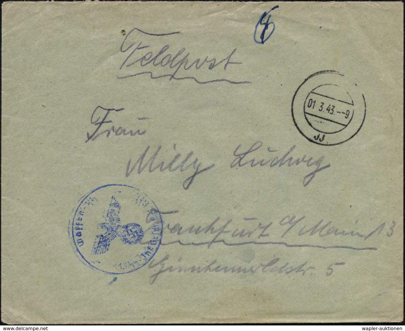 DT.BES.NIEDERLANDE 1943 (1.3.) Stummer 2K-Steg: J J = Tarnstempel Ede + Bl. 1K-HdN:  W A F F E N - S S / 1. SS Jnf. Gesc - Altri & Non Classificati