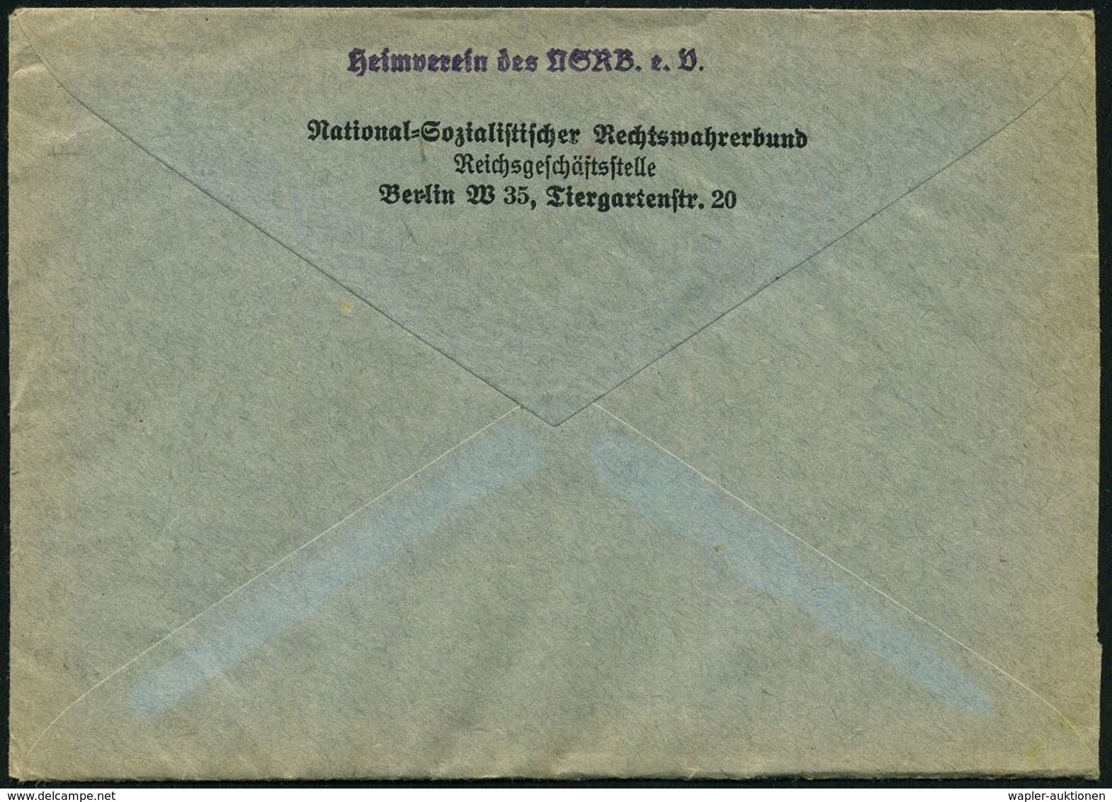 BERLIN W/ 35/ National-/ Sozialistischer/ Rechtswahrer-/ Bund/ Reichsführung 1941 (31.7.) AFS = N.S.R.B.-Logo  + Interes - Autres & Non Classés