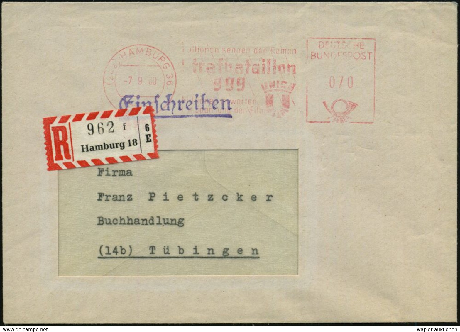 (24a) HAMBURG 36/ Millionen Kennen Den Roman/ Strafbatallion/ 999/ UNION/ FILM 1960 (Sept.) Seltener AFS 070 Pf. (etw. H - Autres & Non Classés