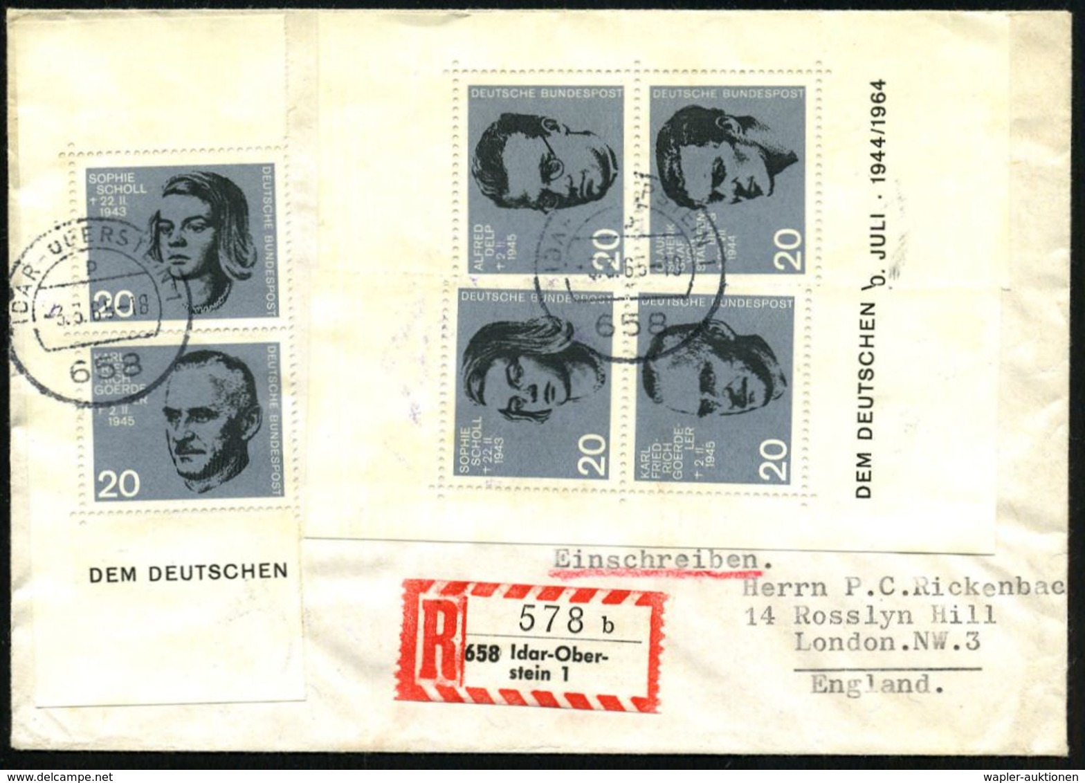 B.R.D. 1964 (21.7.) Widerstandskämpfer "20. Juli 1944", Kompl. Zus.-Druck Aus Widerstands-Block Mit Rand! , 2x 1K: 658 I - Autres & Non Classés