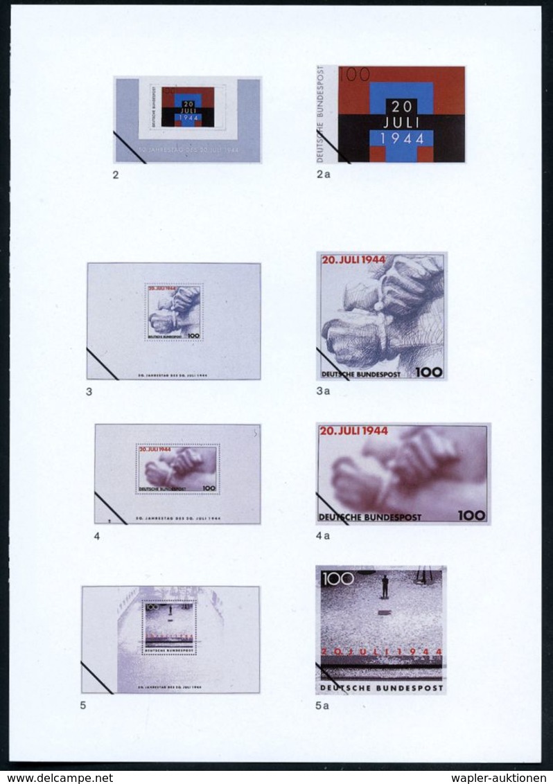 B.R.D. 1994 (Mai) 100 Pf. Block "50. Jahrestag 20.Juli 1944", 59 Verschied. Color-Entwürfe Der Bundesdruckerei Auf 8 Ent - Other & Unclassified