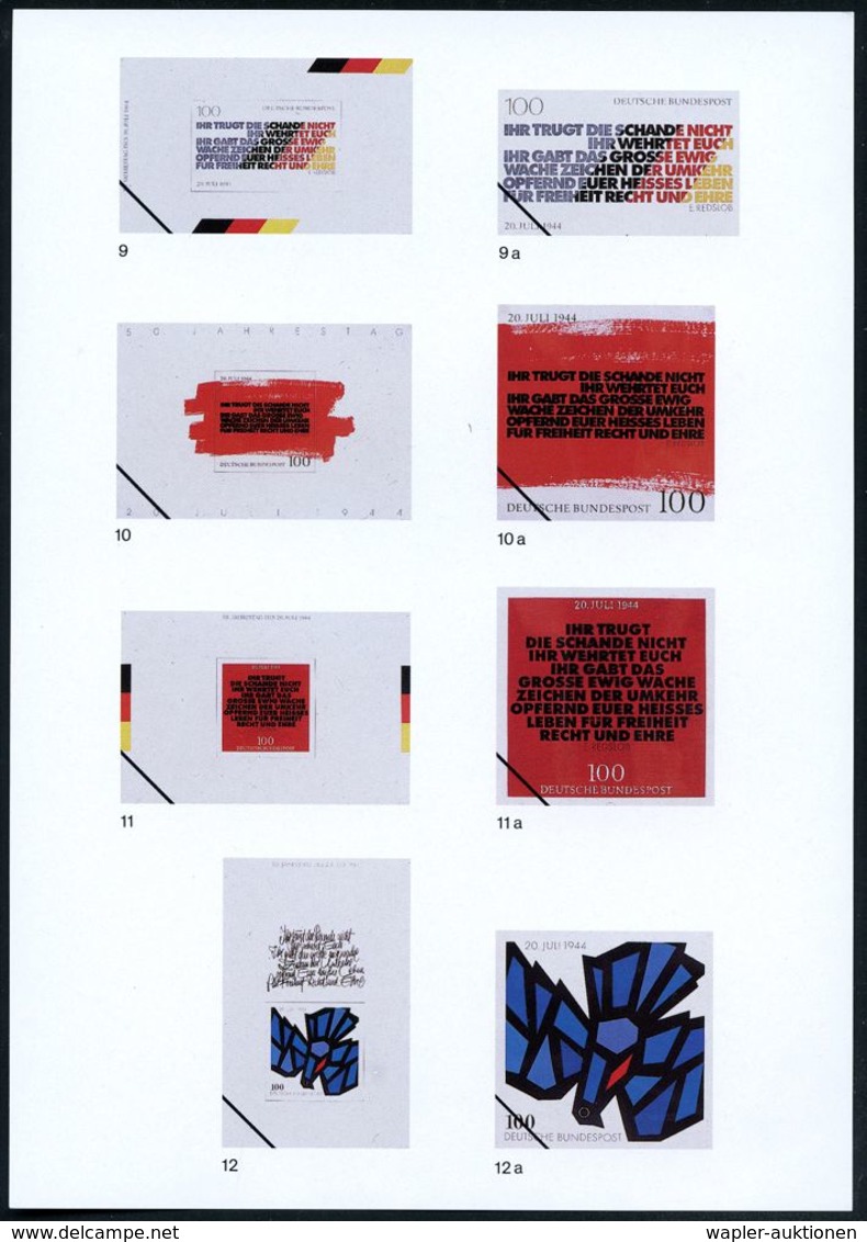 B.R.D. 1994 (Mai) 100 Pf. Block "50. Jahrestag 20.Juli 1944", 59 Verschied. Color-Entwürfe Der Bundesdruckerei Auf 8 Ent - Autres & Non Classés
