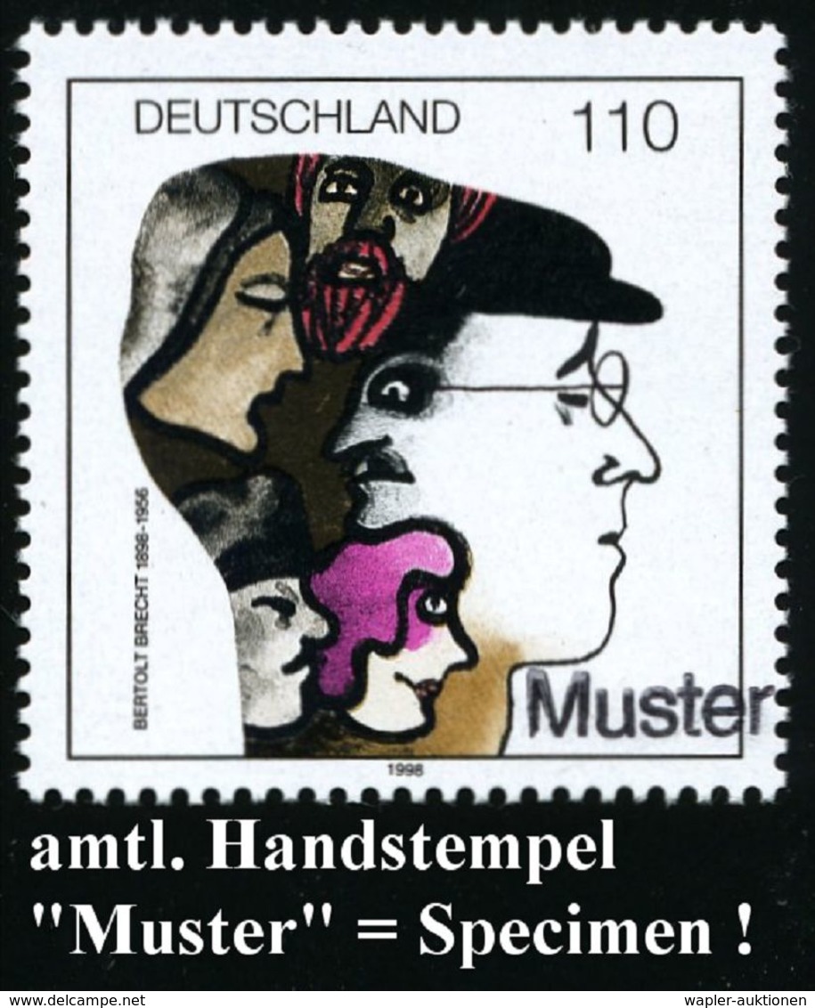 B.R.D. 1998 (Feb.) 110 Pf. "100. Geburtstag Bertolt Brecht" + Amtl. Handstempel  "M U S T E R"  , Postfr. + Amtl. Ankünd - Autres & Non Classés