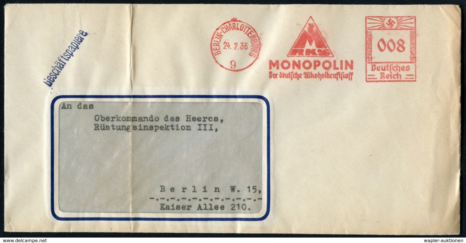 BERLIN-CHARLOTTENBURG/ 9/ RKS/ MONOPOLIN/ Der Deutsche Alkoholkraftstoff 1935 (27.8.) AFS = Autarkie-Bestrebungen Durch  - Autres & Non Classés