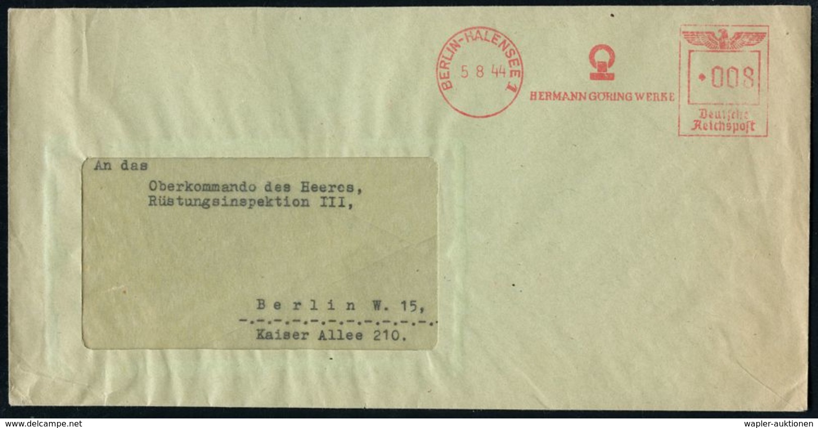BERLIN-HALENSEE 1/ HERMANN GÖRING WERKE 1944 (5.8.) AFS = Firmenlogo = Einer Der Größten Rüstungskonzerne Der Nazis Im S - Autres & Non Classés