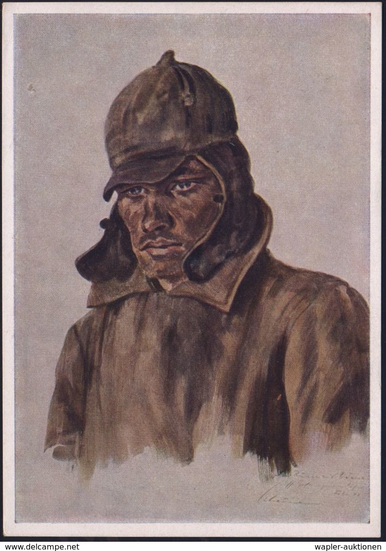 DEUTSCHES REICH 1942 Color-Künstler-Propaganda-Ak.: "Das Gesicht Des Gegners" Sowjetrusse Aus Odessa (sign. Ernst Schaum - Guerre Mondiale (Seconde)