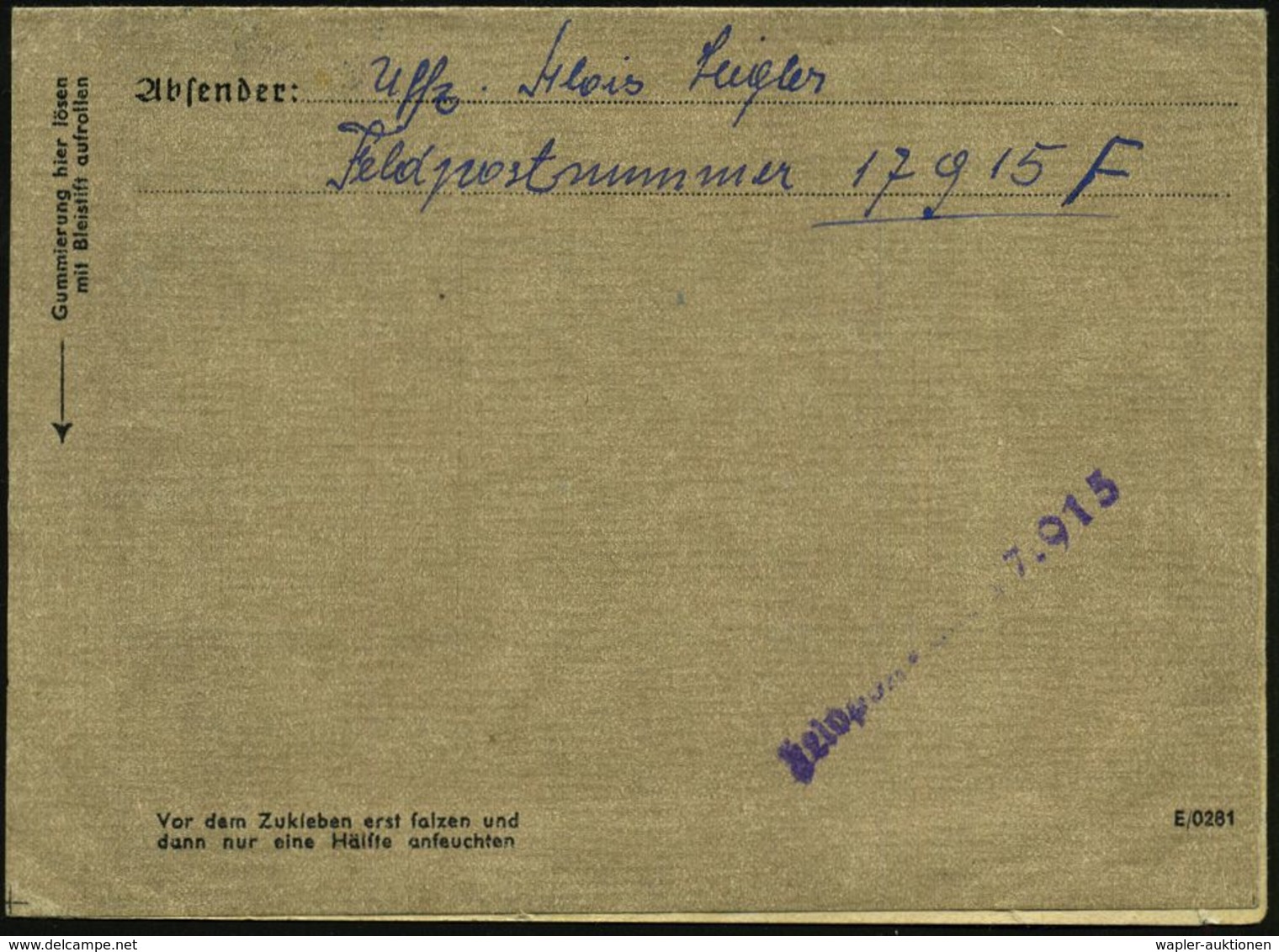 DEUTSCHES REICH /  FINNLAND 1943 (25.11.) 1K: FELDPOST/b/--- Auf Luftfeldpostmarke Ju 52 Gez., EF (Mi.1 A) + Rs. Hs. Abs - Guerre Mondiale (Seconde)