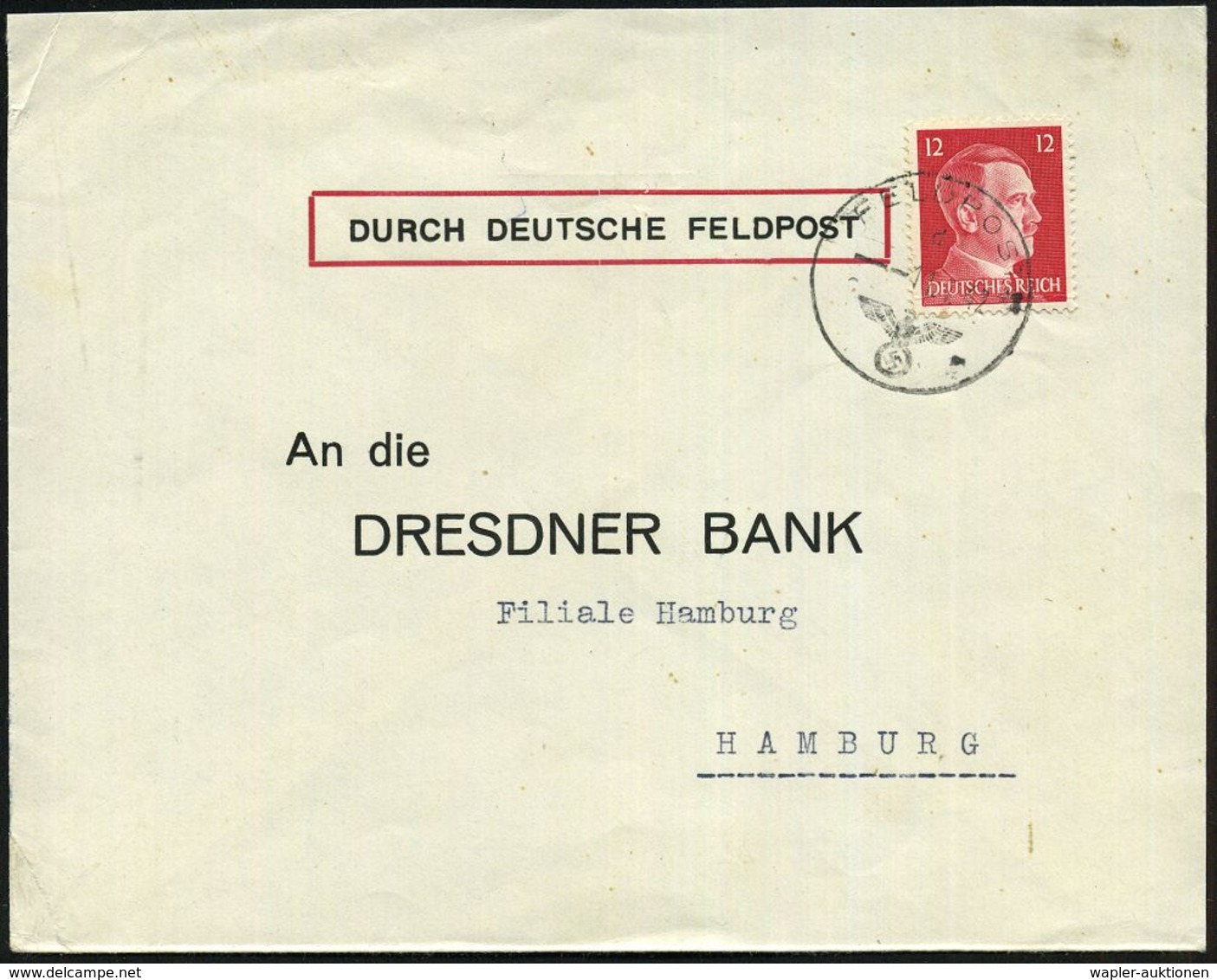 DT.BES.BELGIEN 1942 (11.7.) 1K: FELDPOST/d/--- Auf EF 12 Pf. Hitler Auf Firmen-Bf.: DURCH DEUTSCHE FELDPOST, Rs. Abs.: C - Guerre Mondiale (Seconde)