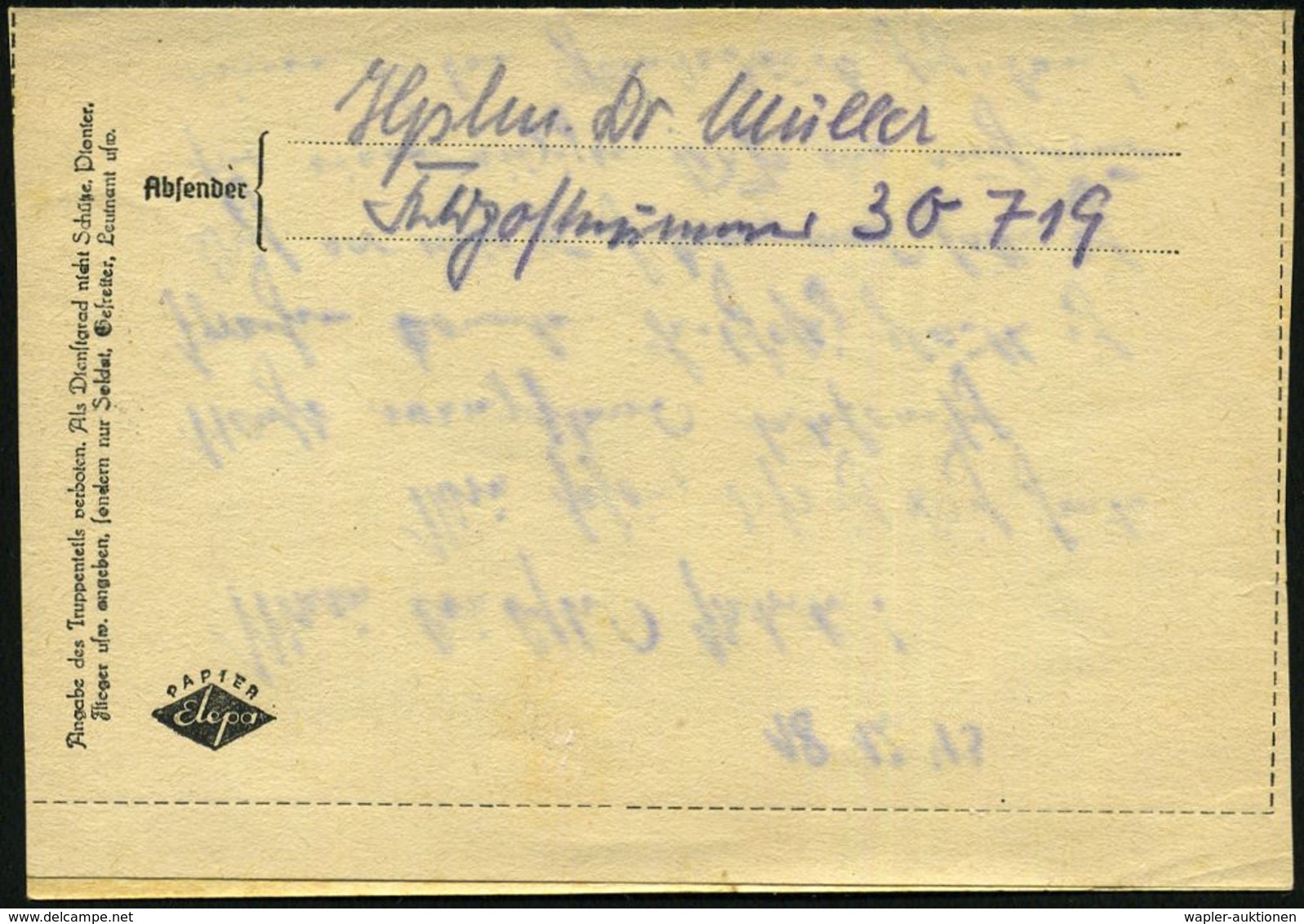 DT.BES.UKRAINE 1943 (20.12.) Aptierter, Ehem. Sowjet., Stummer 1K. (rechts Nicht Ganz Voll) = Tarnstempel + Viol. 1K-HdN - WW2
