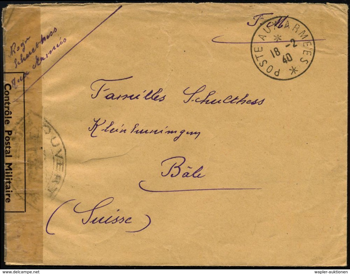 FRANKREICH 1940 (18.2.) Feldpost-1K: POSTE AUX ARMEES/** + Pergamin-Zensurstreifen: Contr&ocirc;le Postal Militaire + Ze - Guerre Mondiale (Seconde)