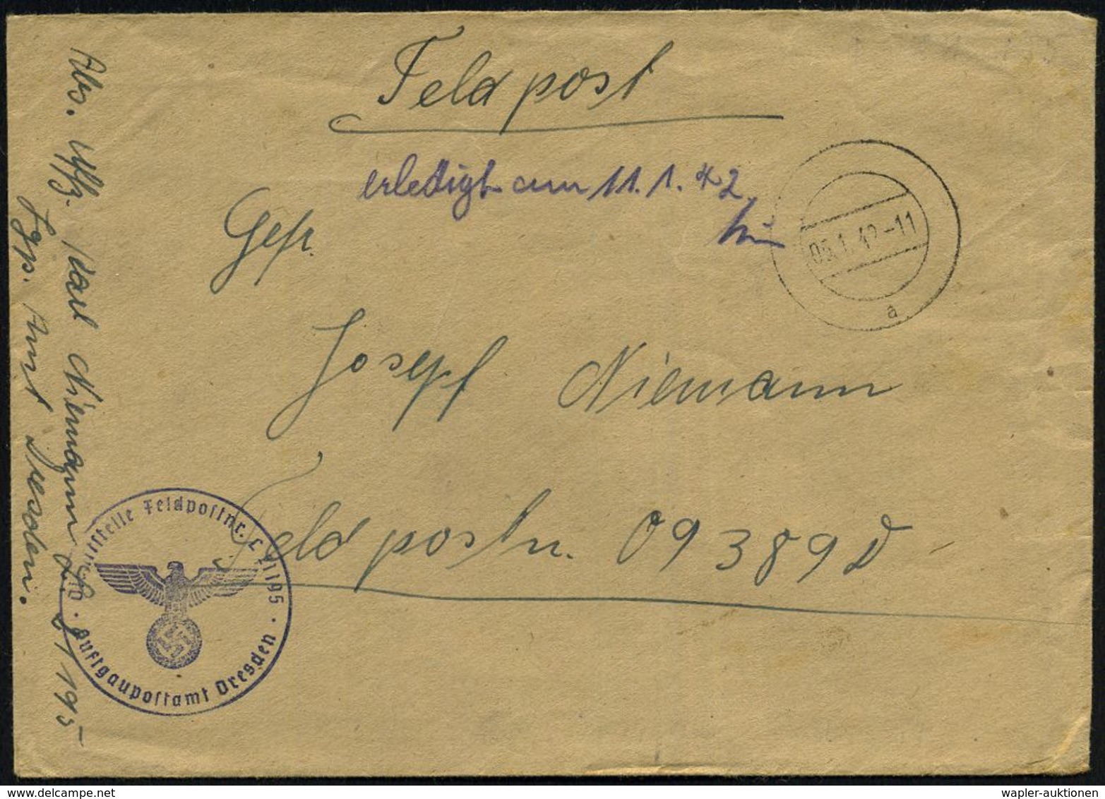 DEUTSCHES REICH 1941/42 Stummer 1K-Steg Bzw. Stummer 2K = Tarnstempel + Viol. 1K-HdN: Feldpost-Nr. L 29655/Lg.-Postamt D - WW2 (II Guerra Mundial)