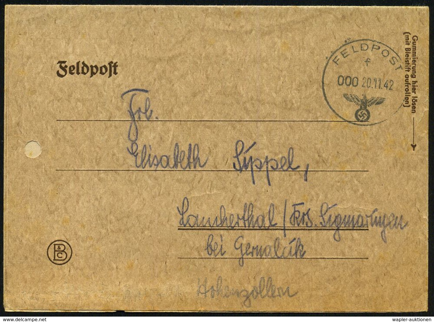 DEUTSCHES REICH 1942 (Sep./Nov.) 1K: FELDPOST/d/--- Bzw. FELDPOST/f/000 Bzw. FELDPOST/b/--- + Blauer, Apt. 1K-HdN; Feldp - Guerre Mondiale (Seconde)