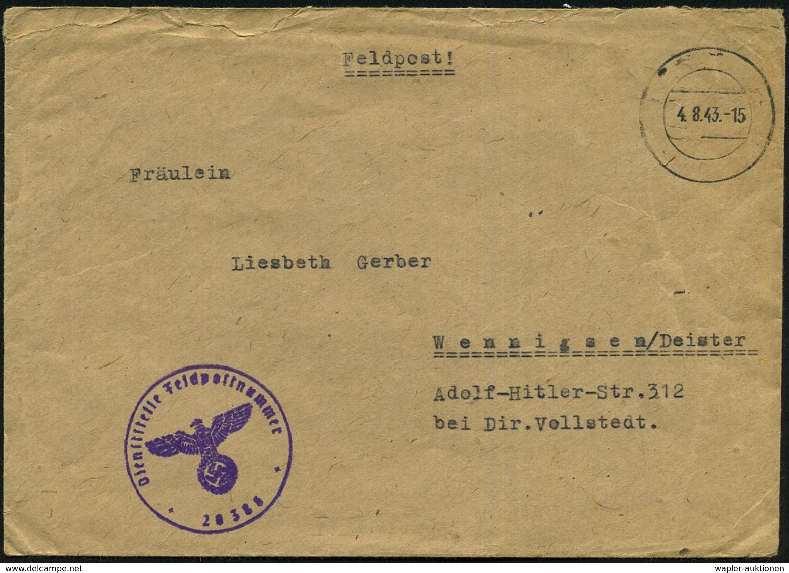 DEUTSCHES REICH 1943/44 2x Stummer 2K-Steg = Tarnstempel U. 1x 1K: FELDPOST/b/--- U. 2x Viol., 1x Blauer 1K-HdN: Feldpos - Guerre Mondiale (Seconde)