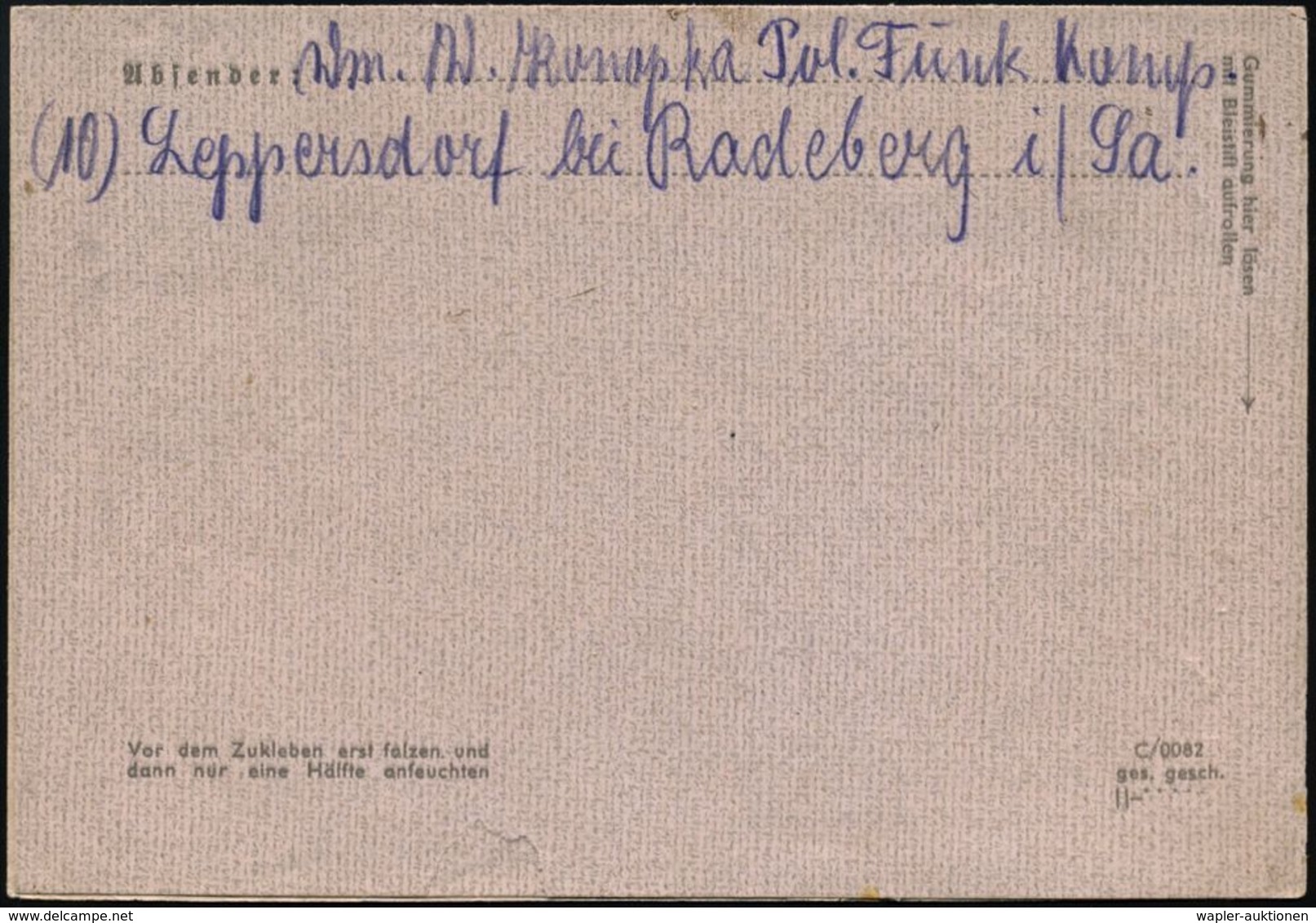 LEPPERSDORF/ A/ über/ RADEBERG 1945 (3.4.) 2K-Steg = PSt.I A. EF 12 Pf. Hitler, Rs. Hs. Abs.: Pol(izei). Funk Komp. , Kl - Guerre Mondiale (Seconde)