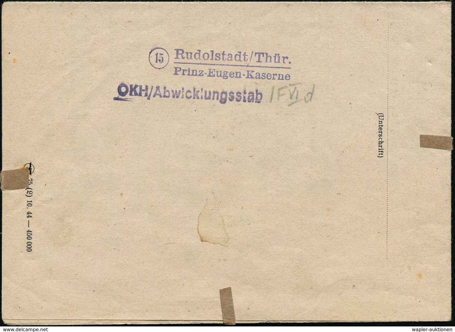 RUDOLSTADT/ O 1945 (17.3.) 2K-Steg + Viol. 1K: Wehrmacht/Briefstempel (unten Undeutl.), Rs. Viol. 2L: (15) Rudolstadt-Th - 2. Weltkrieg