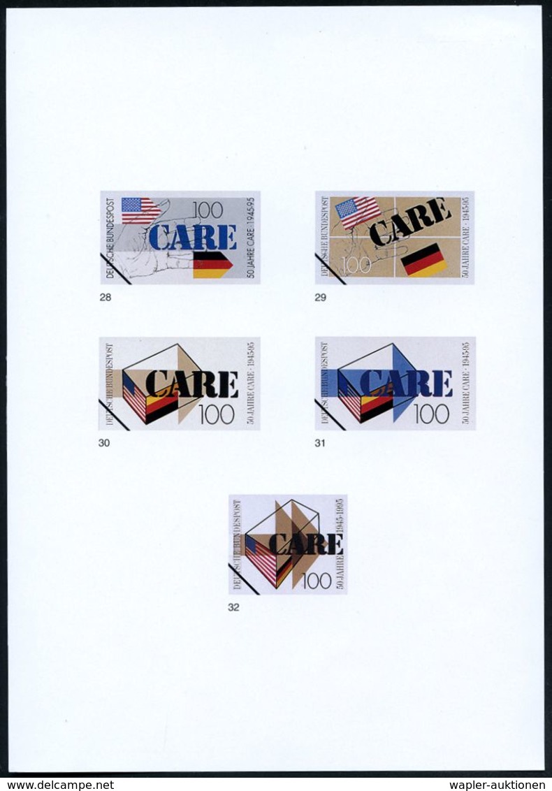 B.R.D. 1995 (Sept.) 100 Pf. "50 Jahre CARE", 32 Verschied. Alternativ-Color-Entwürfe Der Bundesdruckerei (50 Jahre Hilfs - Guerre Mondiale (Seconde)