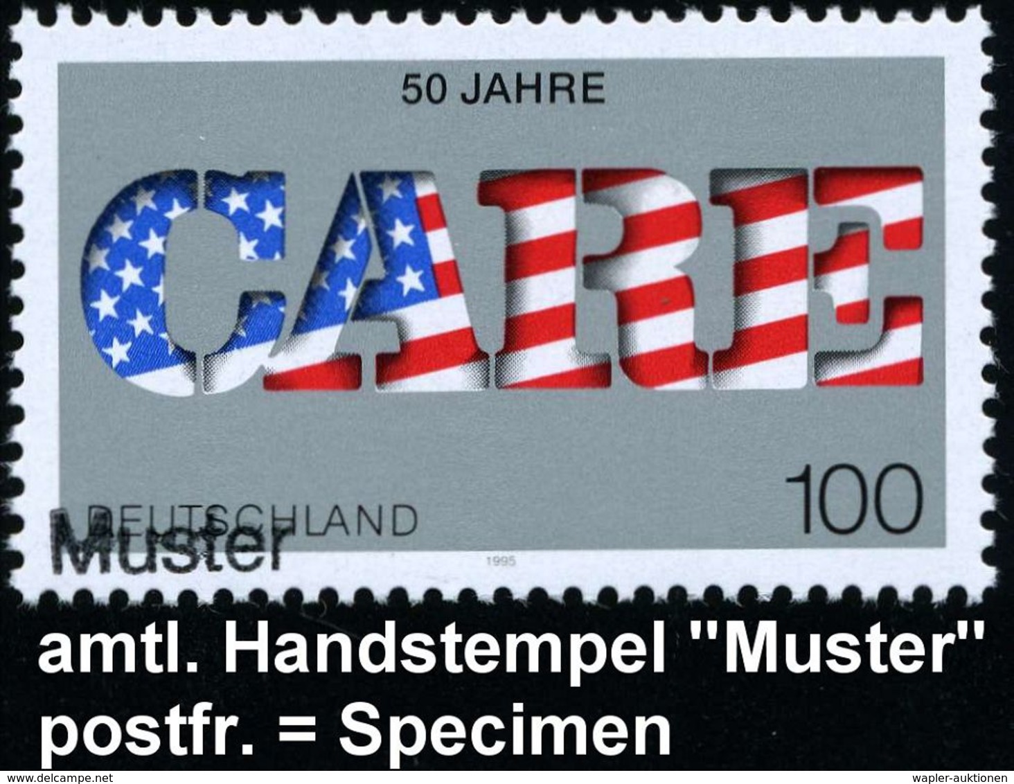 B.R.D. 1995 (Nov.) 100 Pf. "50 Jahre CARE" + Amtl. Handstempel "M U S T E R", , Postfr. + Amtl. Ankündigungsblatt Der Bu - Guerre Mondiale (Seconde)