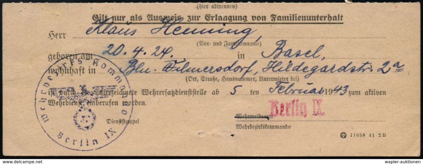 ÖSTERREICH 1943/46 3 Dokumente Eines In Basel Geborenen Deutsch-Österreichers: Ausweis Zur Erlangung V. Familien-unterha - Guerre Mondiale (Seconde)