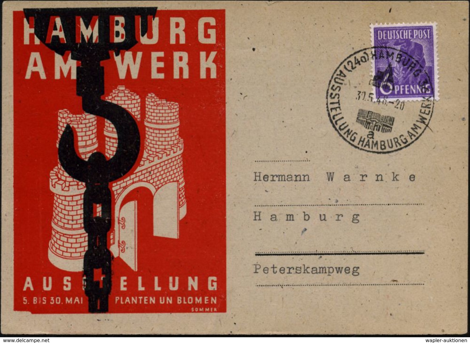 (24a) HAMBURG 36/ A/ AUSSTELLUNG HAMBURG AM WERK 1948 (30.5.) SSt = Chile-Haus Klar Auf Ausstellungs-Sonderkarte (Michae - Otros & Sin Clasificación