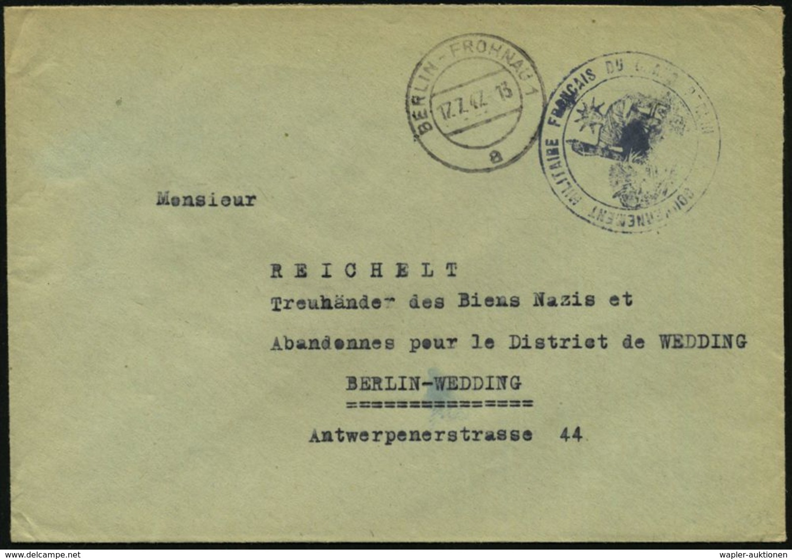BERLIN-FROHNAU 1/ A 1947 (17.7.) 2K-Steg + Blauer 2K: GOUVERNEMENT MILITAIRE FRANCAI DU..BERLIN (Liberté) Seltener, Port - Autres & Non Classés